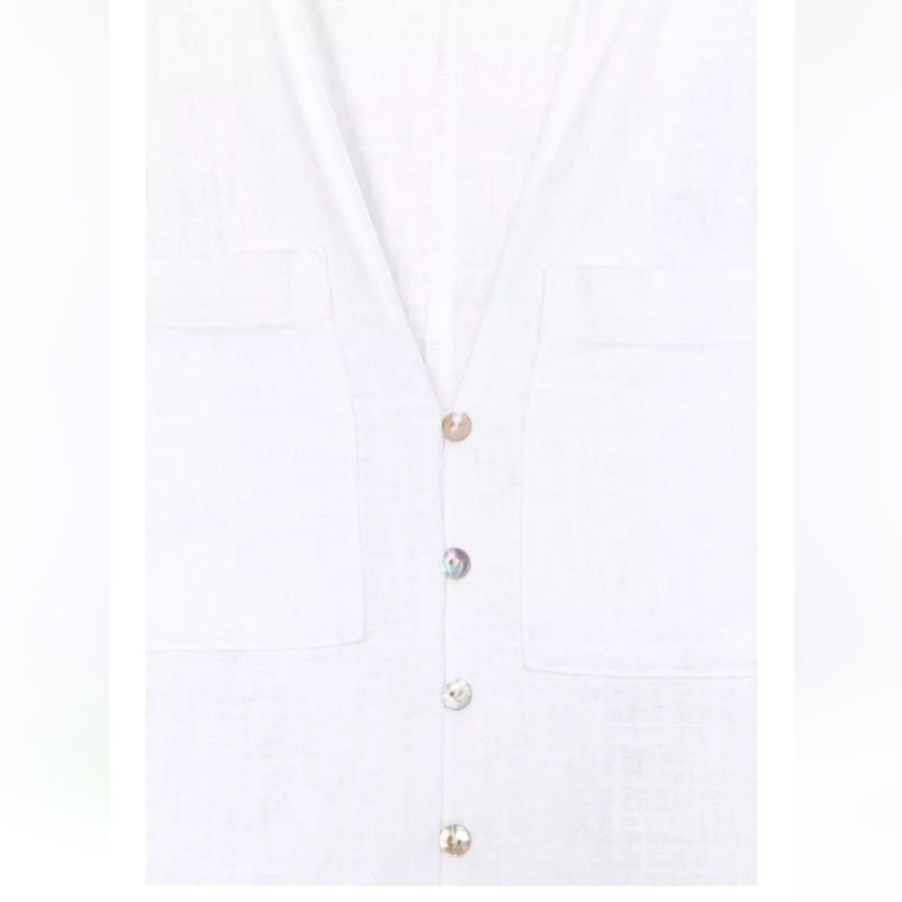 Zara Linen Midi White Button-Down Tunic Shirt Dresss Sz-M - Picture 8 of 10